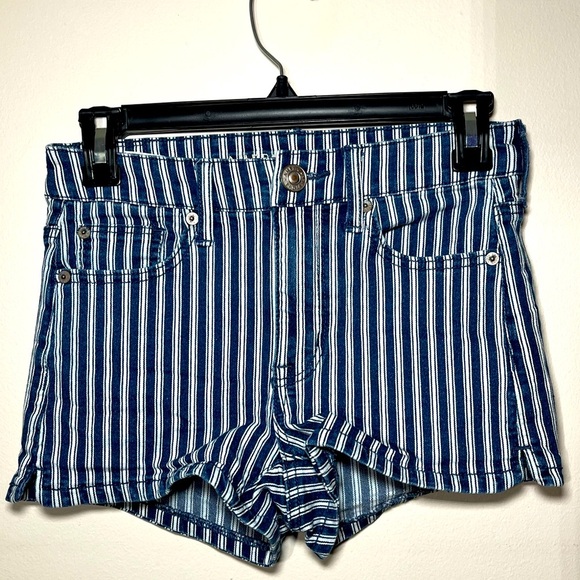 American Eagle Outfitters Pants - American Eagle size 2 Hi-Rise Shortie Dark Blue and White Striped Denim Shorts